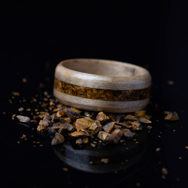 Wooden ring with tiger's eye